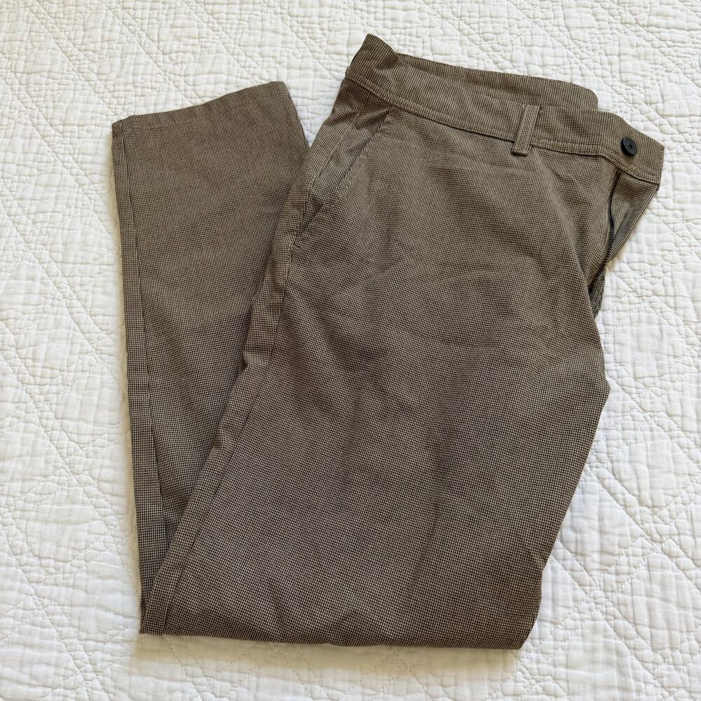 ZARA Houndstooth Micro-Check Flat Front Chino Trousers Brown 36 (0706/215)